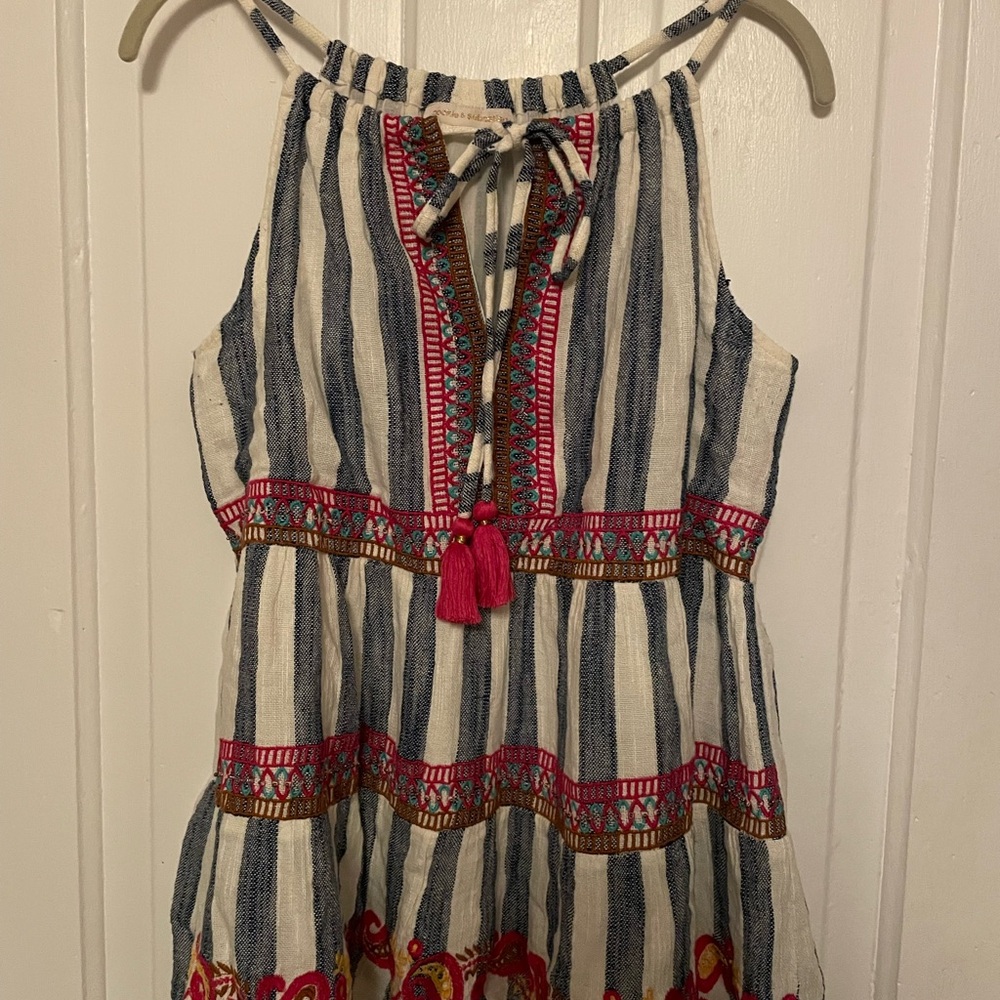 Sold Striped Sleeveless Top with Embroidered Details